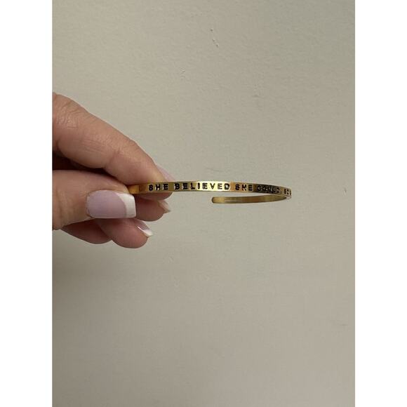 Gold Tone “She Believed She Could So She Did” Inspirational Cuff Bracelet - Picture 2 of 4